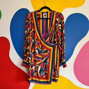 Farm Rio rainbow toucan wrap dress